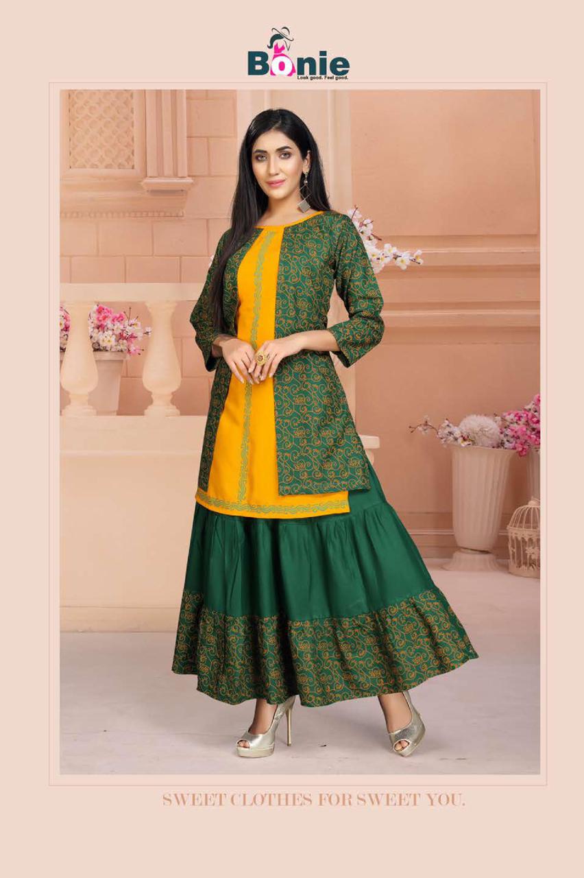 Bonie Chavi 2  Latest Fancy Regular Wear Rayon Printed Kurtis With Skirt Collection 